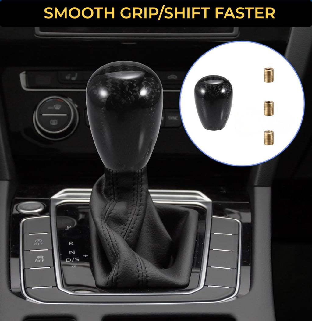 Carbon Fiber Shift Knob,Universal JDM Racing Type Oval Ball Stick Shifter Knobs for Most Car with 3 Adapters,for Infiniti Lexus Mazda Mitsubishi Nissan Toyota Subaru