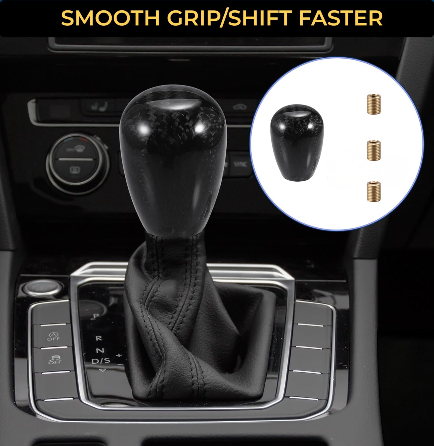 Carbon Fiber Shift Knob,Universal JDM Racing Type Oval Ball Stick Shifter Knobs for Most Car with 3 Adapters,for Infiniti Lexus Mazda Mitsubishi Nissan Toyota Subaru