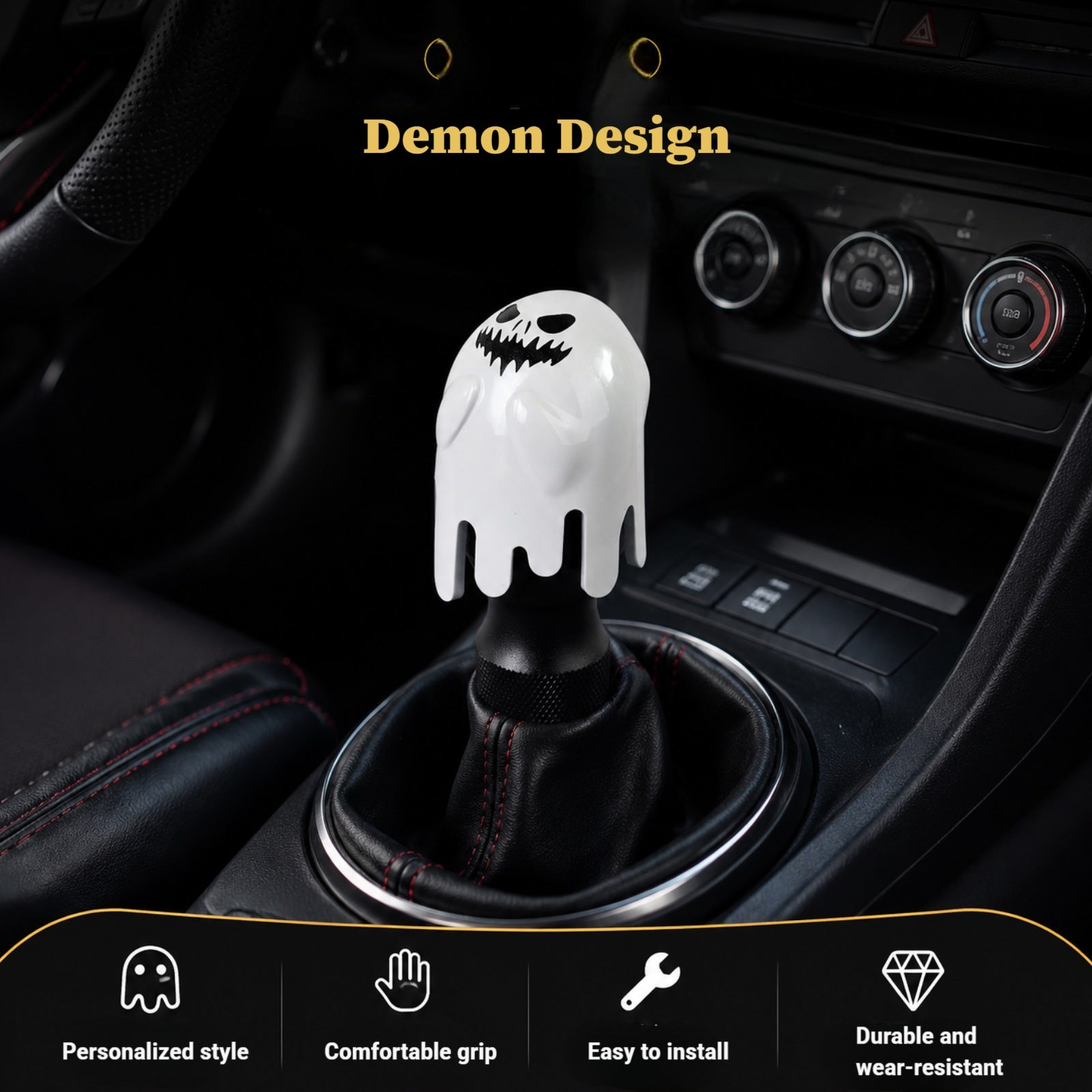 FirFiltr Universal Demon Gear Shift Knob with 3 Threaded Adapters M8 M10 M12,Fits for Most Vehicles