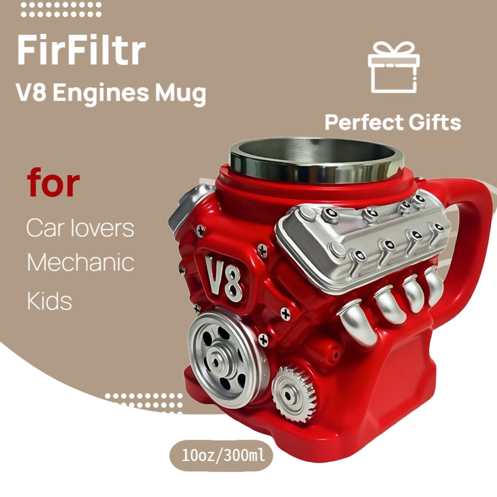 FirFiltr V8 Engines Stainless Steel Cup,Personalized Coffee Mug with Insulated Handle,Perfect for Car Lovers Gifts,Mechanics, Birthday, Christmas,Living room decoration as a work of art