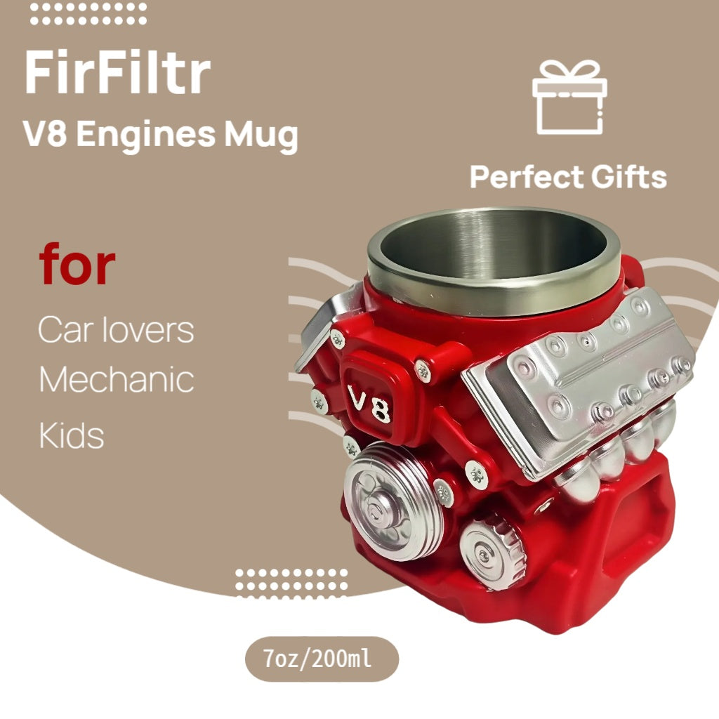 FirFiltr V8 Engines Stainless Steel Cup,Personalized Coffee Mug with Insulated Handle,Perfect for Car Lovers Gifts,Mechanics, Birthday, Christmas,Living room decoration as a work of art