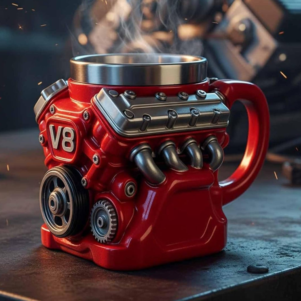 FirFiltr V8 Engines Stainless Steel Cup,Personalized Coffee Mug with Insulated Handle,Perfect for Car Lovers Gifts,Mechanics, Birthday, Christmas,Living room decoration as a work of art