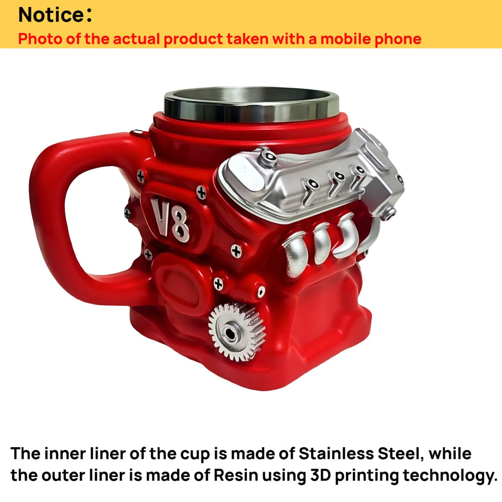 FirFiltr V8 Engines Stainless Steel Cup,Personalized Coffee Mug with Insulated Handle,Perfect for Car Lovers Gifts,Mechanics, Birthday, Christmas,Living room decoration as a work of art