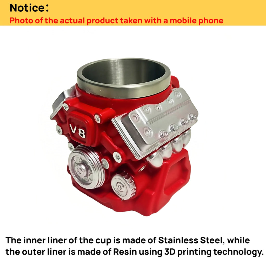 FirFiltr V8 Engines Stainless Steel Cup,Personalized Coffee Mug with Insulated Handle,Perfect for Car Lovers Gifts,Mechanics, Birthday, Christmas,Living room decoration as a work of art