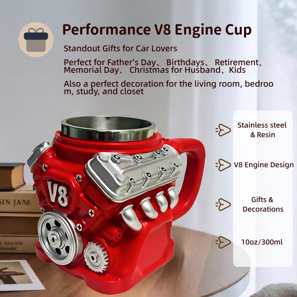 FirFiltr V8 Engines Stainless Steel Cup,Personalized Coffee Mug with Insulated Handle,Perfect for Car Lovers Gifts,Mechanics, Birthday, Christmas,Living room decoration as a work of art