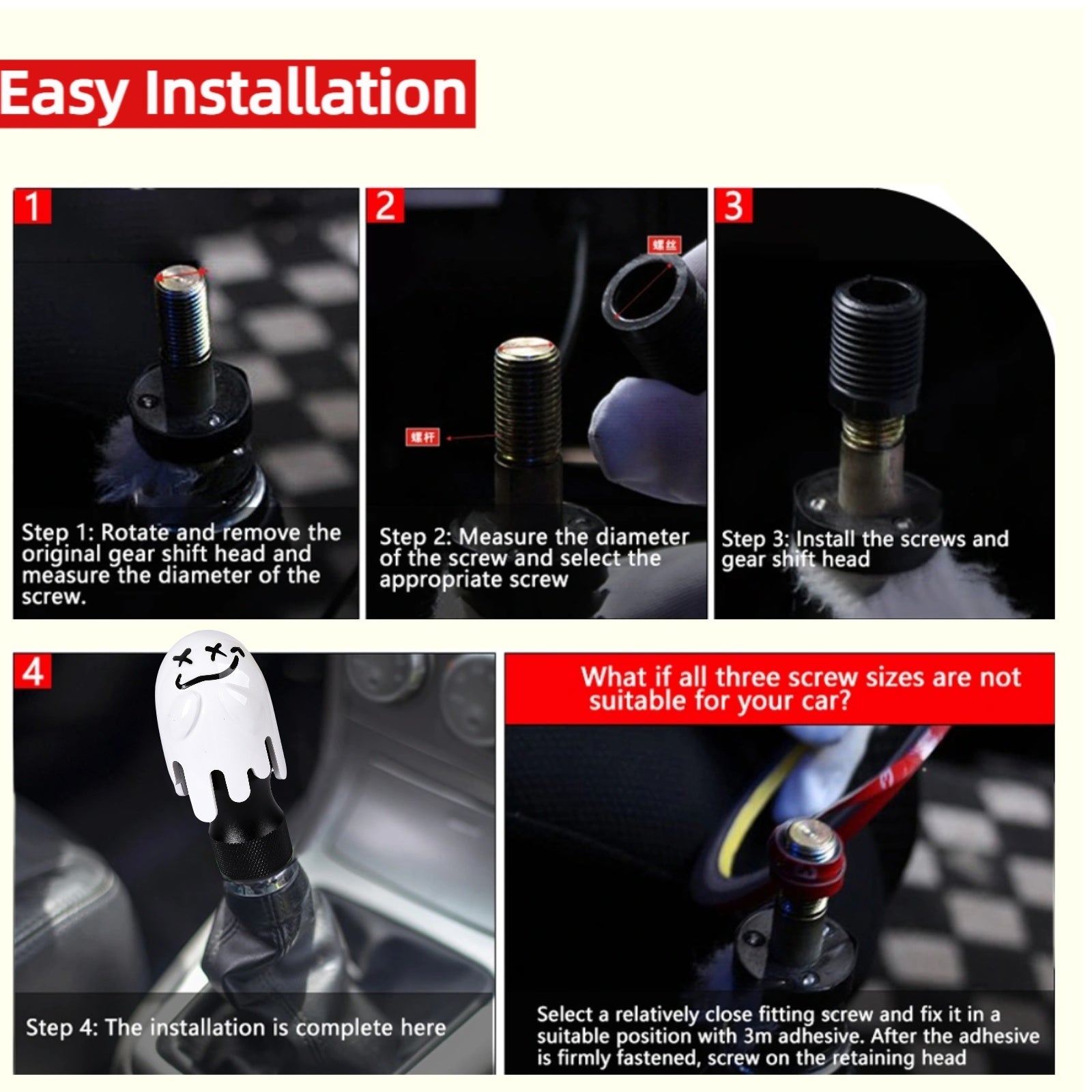 Universal Ghost Gear Shift Knob with 3 Threaded Adapters M8 M10 M12,Fits for Most Vehicles,Spooky Car Accessories Funny Gear Shifter Handle On Halloween