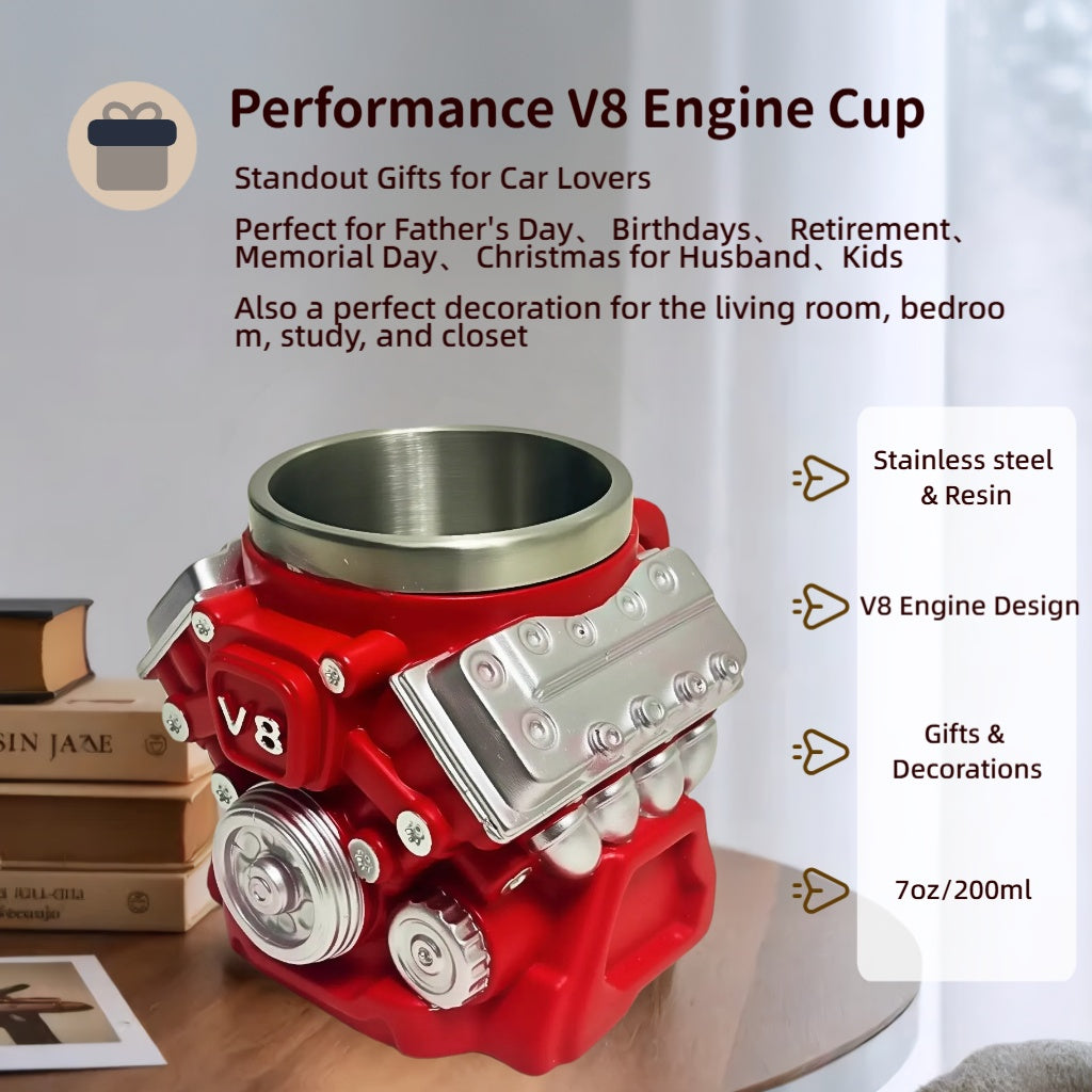 FirFiltr V8 Engines Stainless Steel Cup,Personalized Coffee Mug with Insulated Handle,Perfect for Car Lovers Gifts,Mechanics, Birthday, Christmas,Living room decoration as a work of art