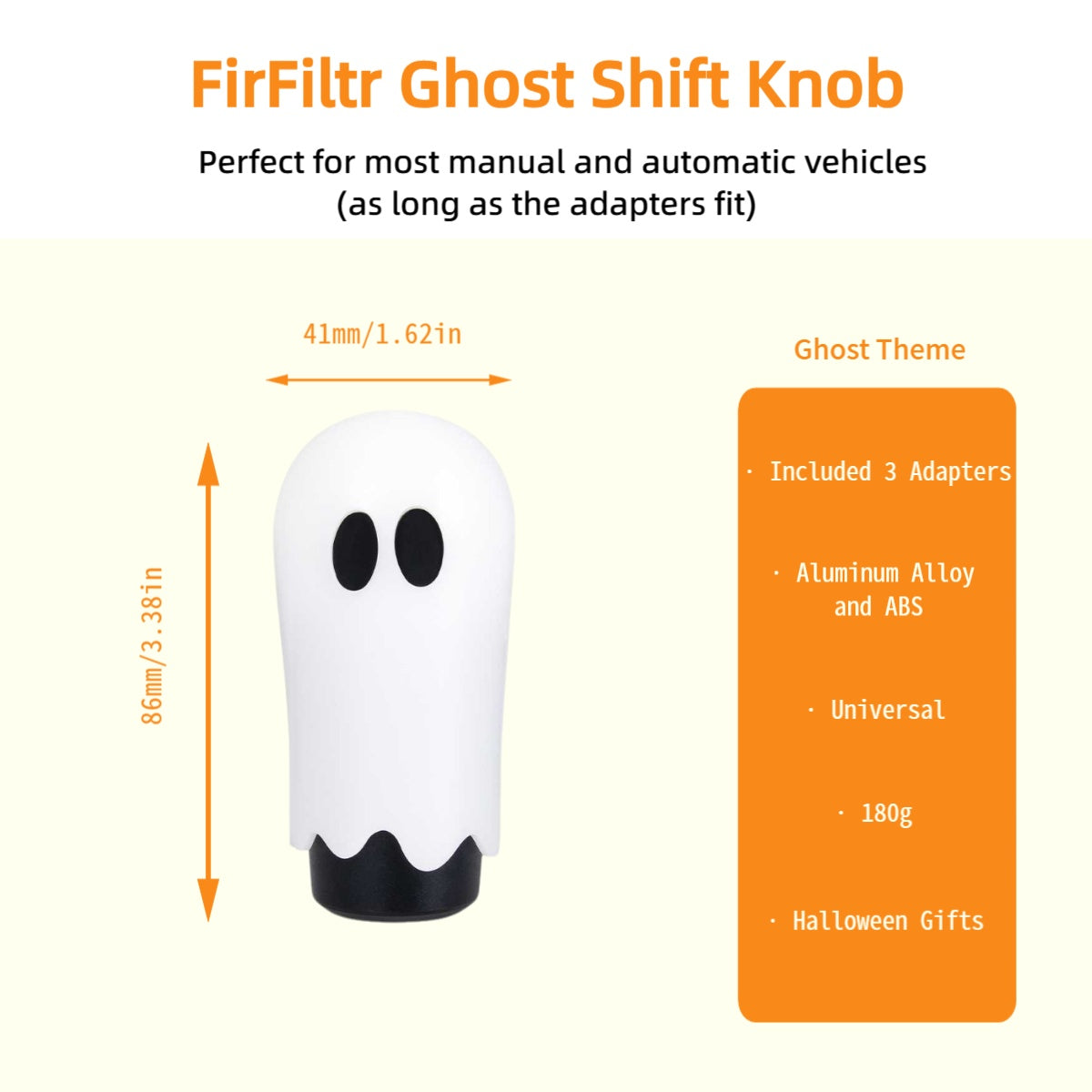 Universal Ghost Gear Shift Knob with 3 Threaded Adapters M8 M10 M12,Fits for Most Vehicles,Spooky Car Accessories Funny Gear Shifter Handle On Halloween