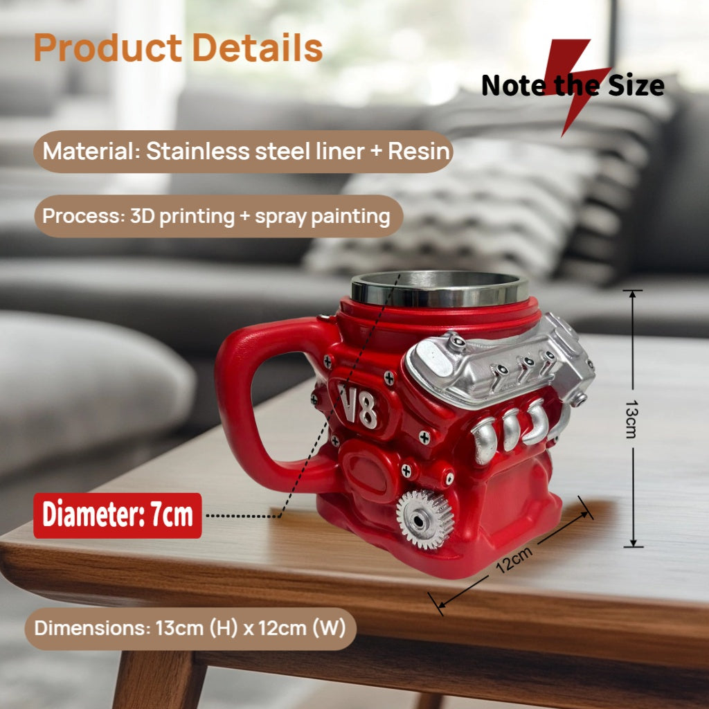FirFiltr V8 Engines Stainless Steel Cup,Personalized Coffee Mug with Insulated Handle,Perfect for Car Lovers Gifts,Mechanics, Birthday, Christmas,Living room decoration as a work of art