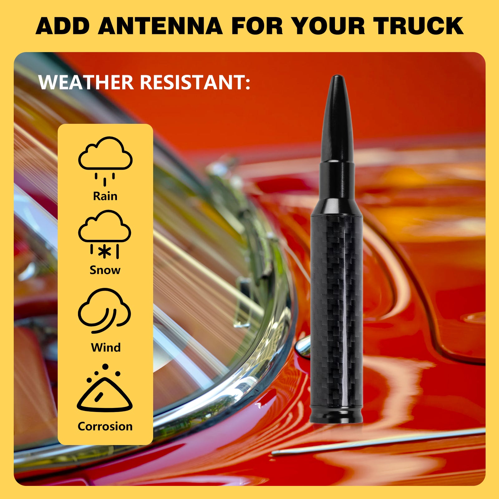 5.5IN Carbon Fiber 50 Cal Bullet Short Antenna for Jeep Wrangler All Models 2007-2026 & Jeep Gladiator 2020-2026,Truck Antenna for Jeep Wrangler Gladiator Accessories
