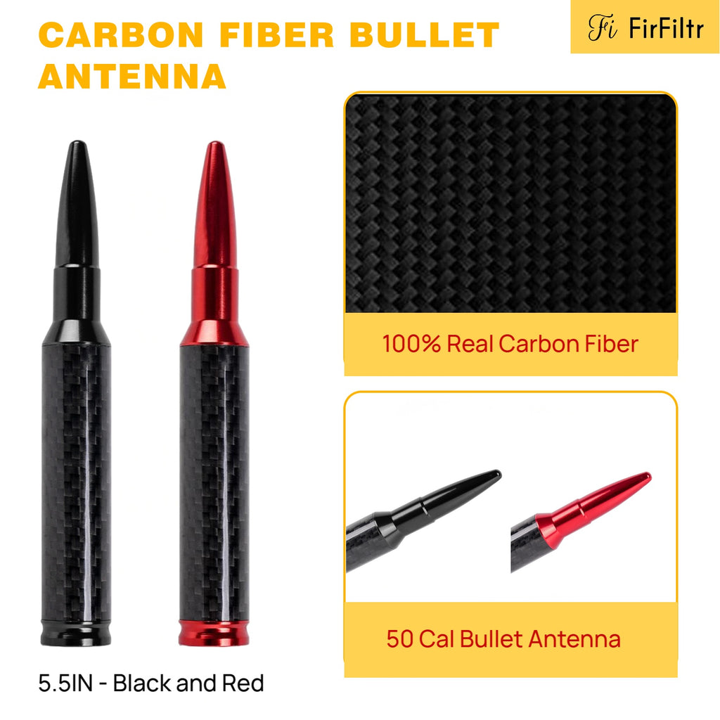 5.5IN Carbon Fiber 50 Cal Bullet Short Antenna for Jeep Wrangler All Models 2007-2026 & Jeep Gladiator 2020-2026,Truck Antenna for Jeep Wrangler Gladiator Accessories
