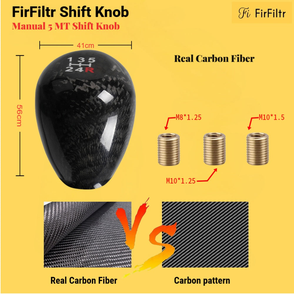 Carbon Fiber Shift Knob,JDM Racing Type 5 Speed 5MT Oval Ball Stick Gear Shift Knob,for Honda Acura,with 3 Adapters Universal for Car Truck SUV