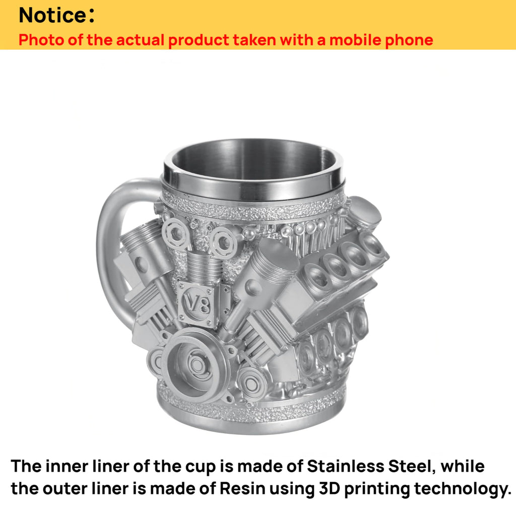 FirFiltr V8 engine stainless steel cup with insulated handle