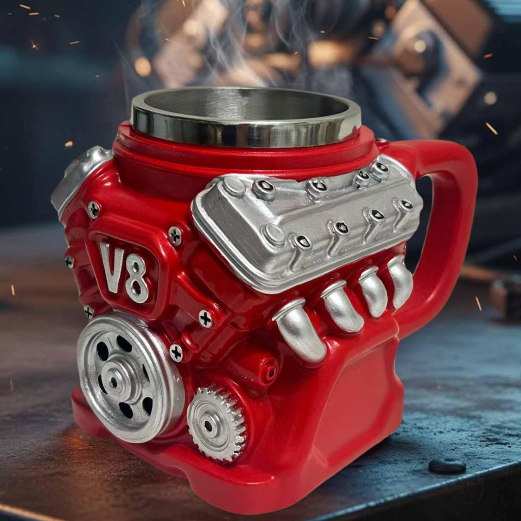 FirFiltr V8 Engines Stainless Steel Cup,Personalized Coffee Mug with Insulated Handle,Perfect for Car Lovers Gifts,Mechanics, Birthday, Christmas,Living room decoration as a work of art