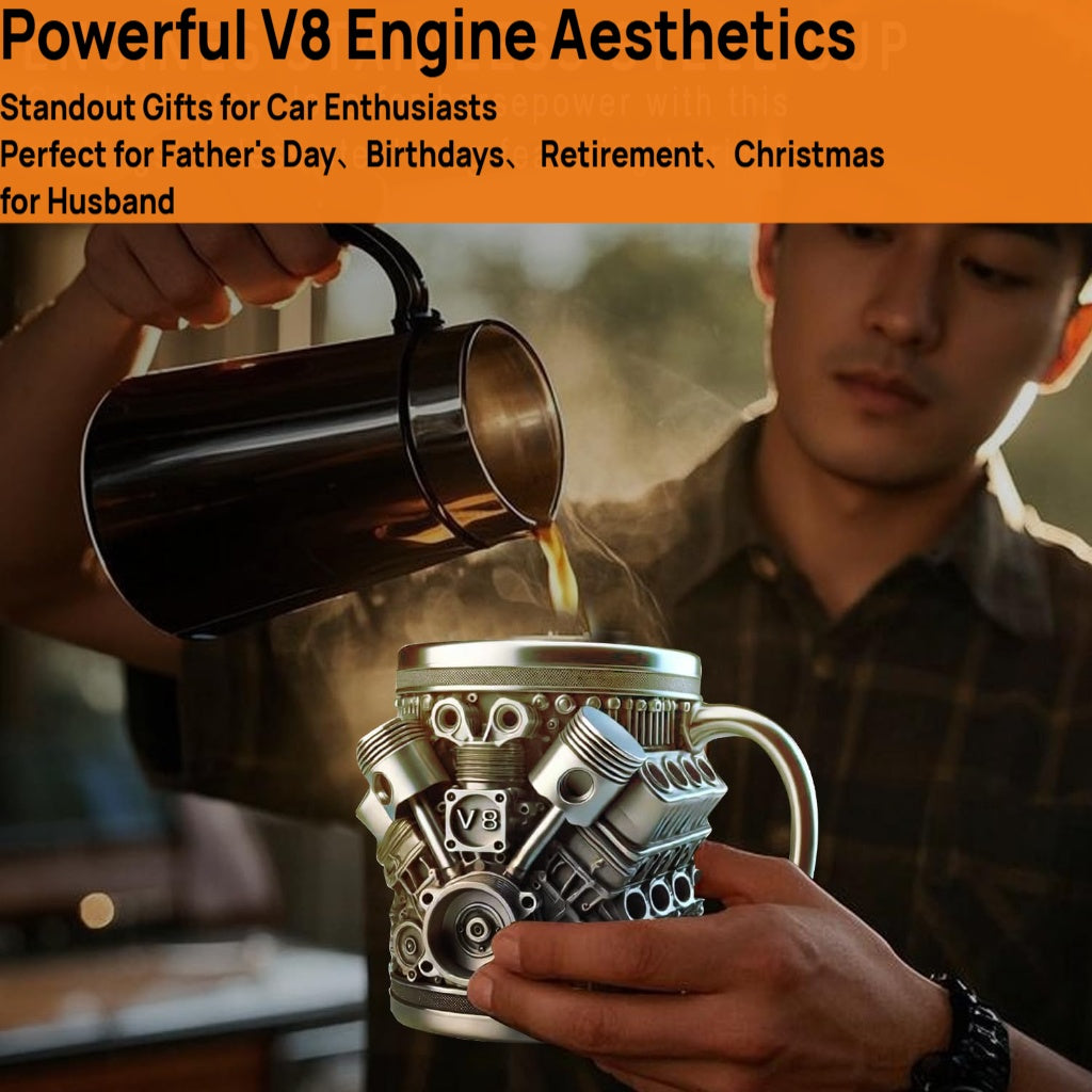 FirFiltr V8 engine stainless steel cup with insulated handle