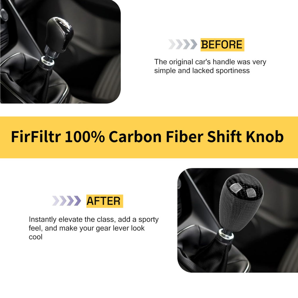 Carbon Fiber Shift Knob,JDM Racing Type 5 Speed 5MT Oval Ball Stick Gear Shift Knob,for Honda Acura,with 3 Adapters Universal for Car Truck SUV