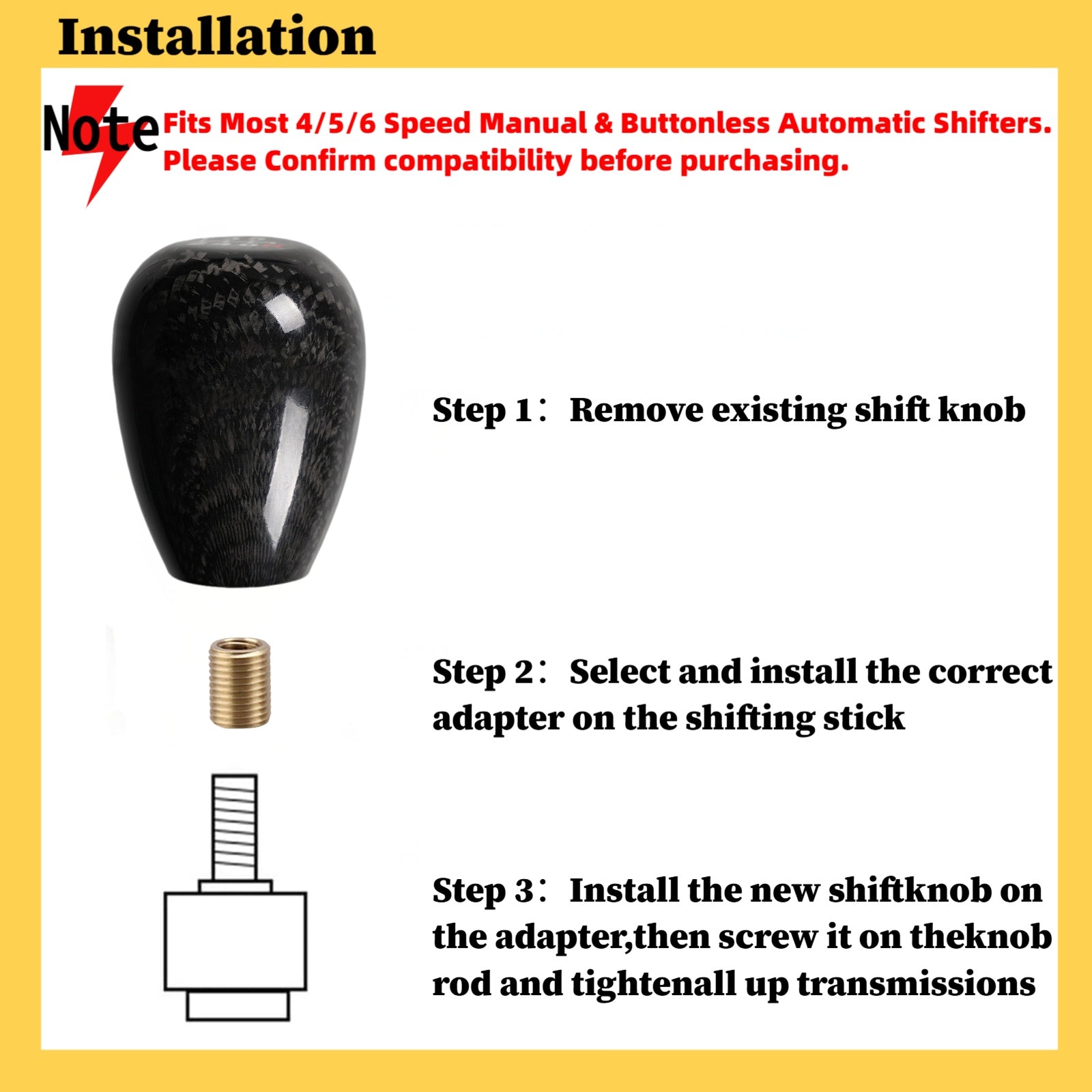 Carbon Fiber Shift Knob,JDM Racing Type 6 Speed 6MT Oval Ball Stick Gear Shift Knob,Such as Honda Civic Accord S2000 Acura Integra,Universal
