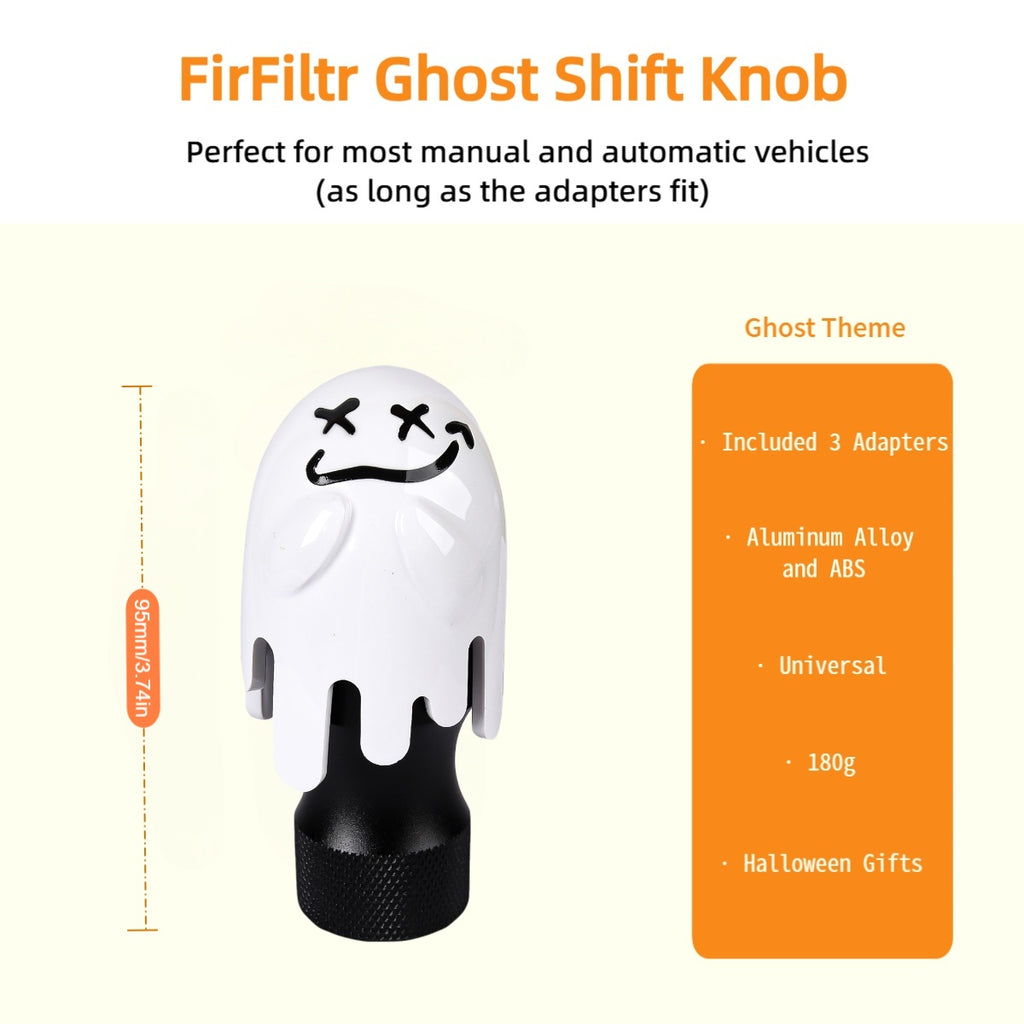Universal Ghost Gear Shift Knob with 3 Threaded Adapters M8 M10 M12,Fits for Most Vehicles,Spooky Car Accessories Funny Gear Shifter Handle On Halloween